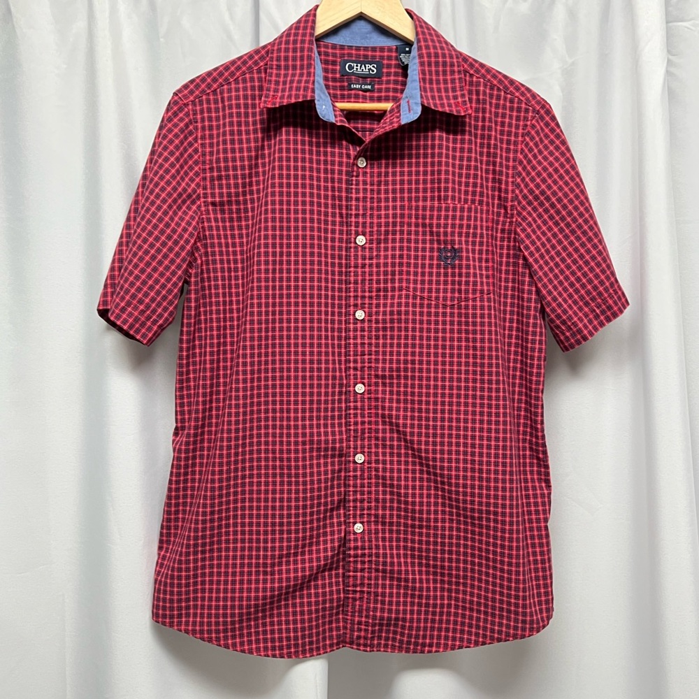 Chaps Easy Care Red, Blue and White Plaid Button Down Shirt - Size Medium - Picture 4 of 8